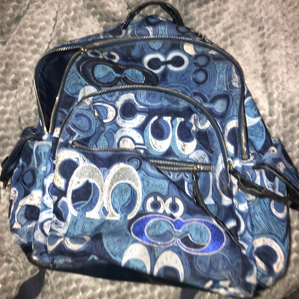 Coach Poppy Denim Print Backpack Blue